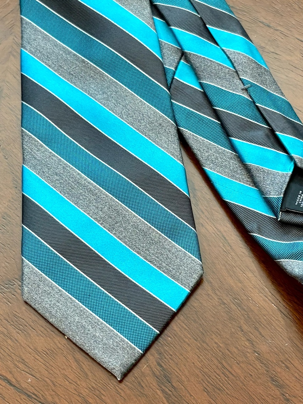 Express Turquoise & Gray Striped Necktie